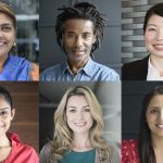 Headshot portraits of diverse smiling people